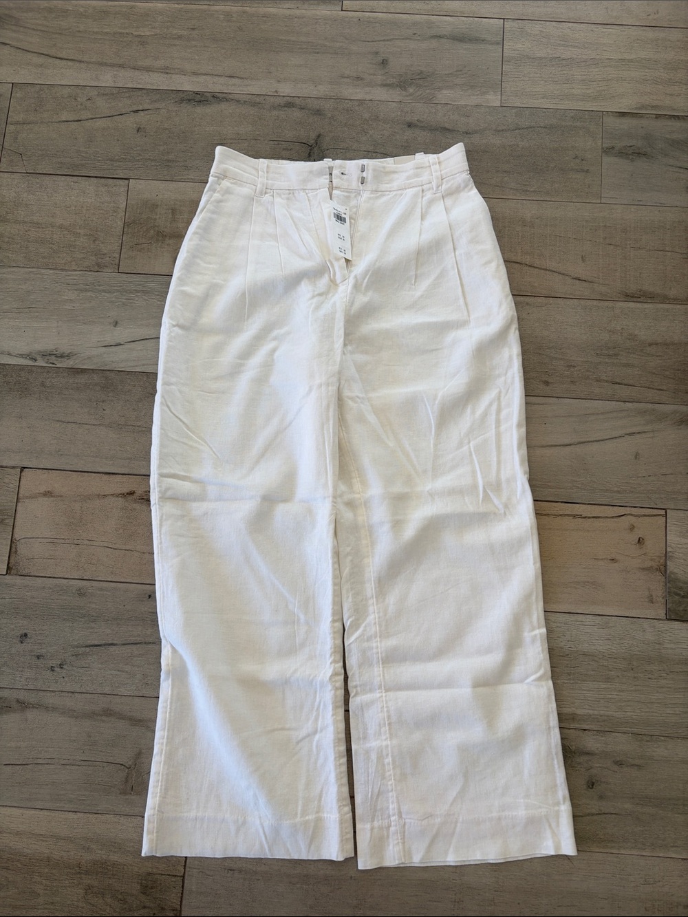 Abercrombie White Wide-Leg Linen-Blend Pants
